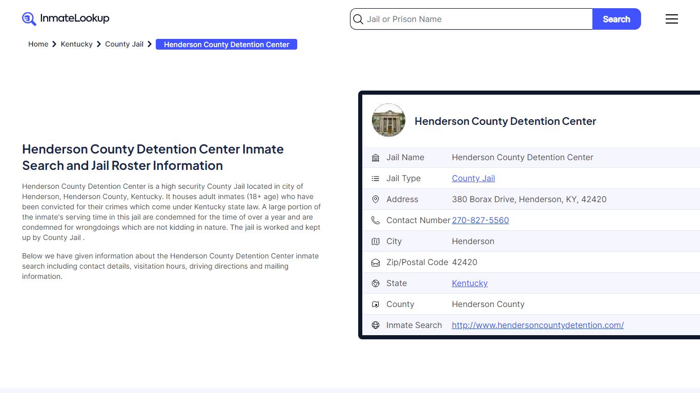 Henderson County Detention Center Inmate Search - Henderson Kentucky ...